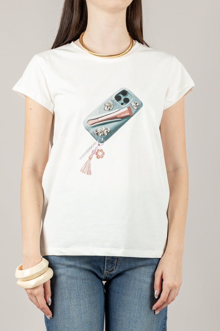 VICOLO - RD1046 - T-SHIRT TELEFONO STRASS