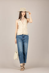 VICOLO - 2AB2157 - TOP SCOLLO HALTER MANDORLA