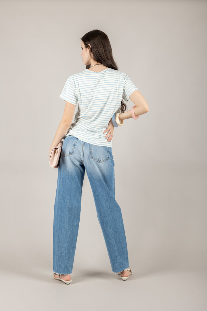 VICOLO - UD0267 - T-SHIRT RIGHE FINE SCOLLO A V