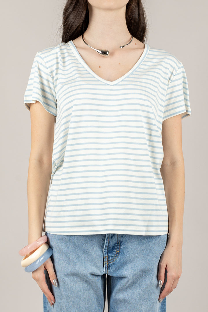 VICOLO - UD0267 - T-SHIRT RIGHE FINE SCOLLO A V