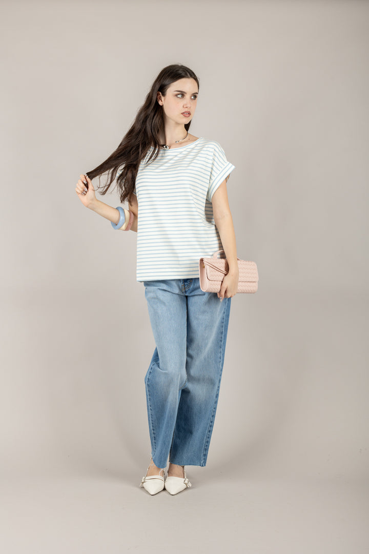 VICOLO - UD0241 - T-SHIRT RIGHE FINE SCOLLO A BARCA