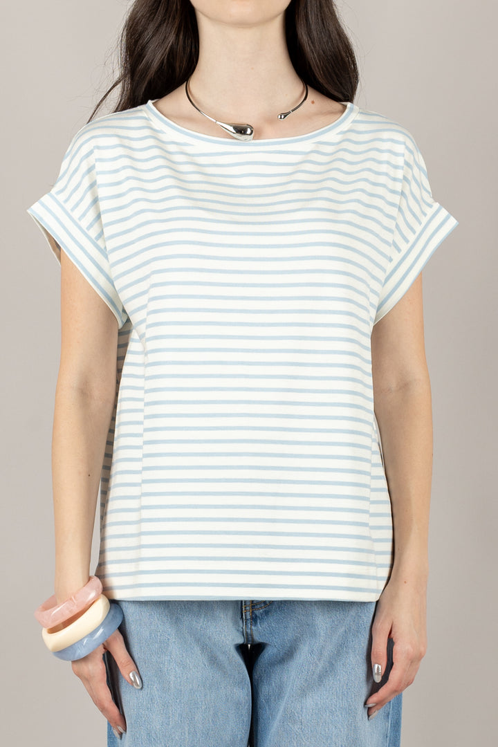 VICOLO - UD0241 - T-SHIRT RIGHE FINE SCOLLO A BARCA