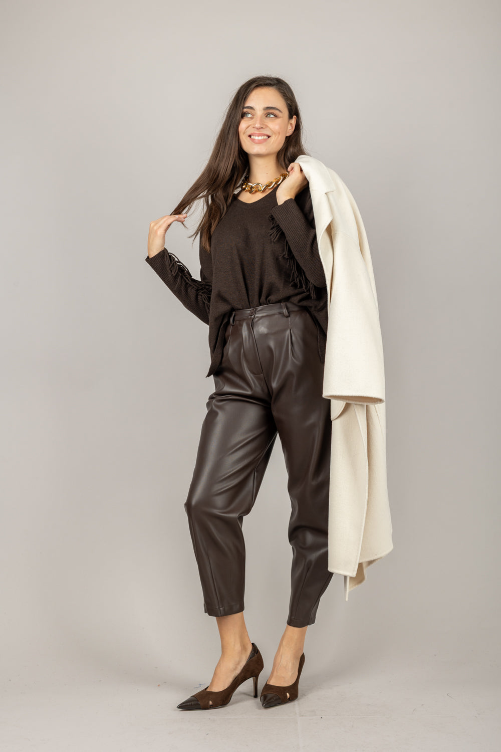 KONTATTO - 3M1074NI - MAGLIA SCOLLO A V CON FRANGE