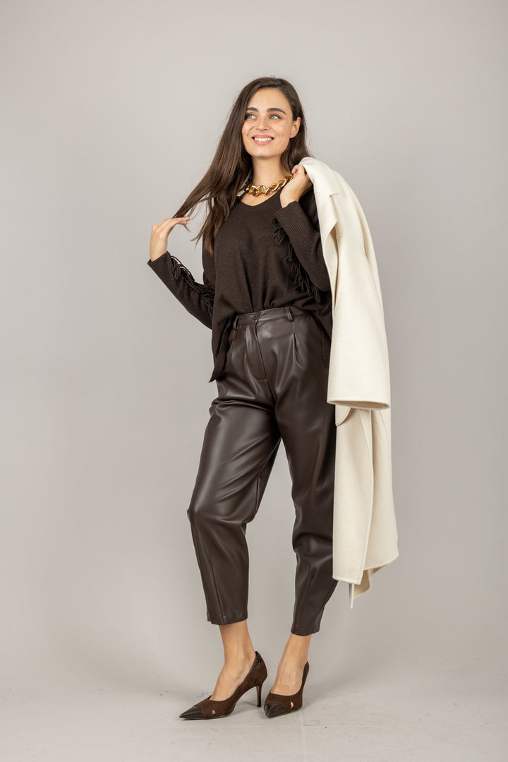 KONTATTO - 3M1074NI - MAGLIA SCOLLO A V CON FRANGE