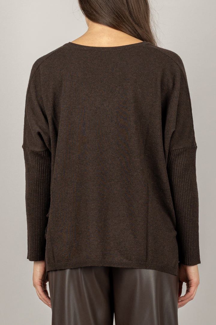 KONTATTO - 3M1074NI - MAGLIA SCOLLO A V CON FRANGE