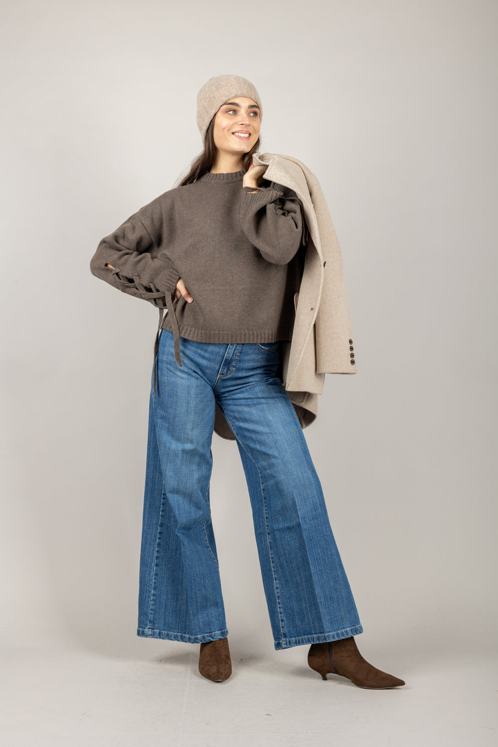 VICOLO - 77202F - MAGLIA GIROCOLLO MANICA CON LACCI