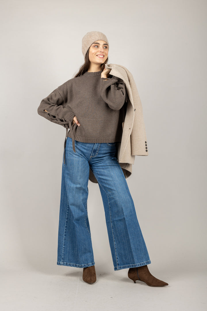 VICOLO - 77202F - MAGLIA GIROCOLLO MANICA CON LACCI