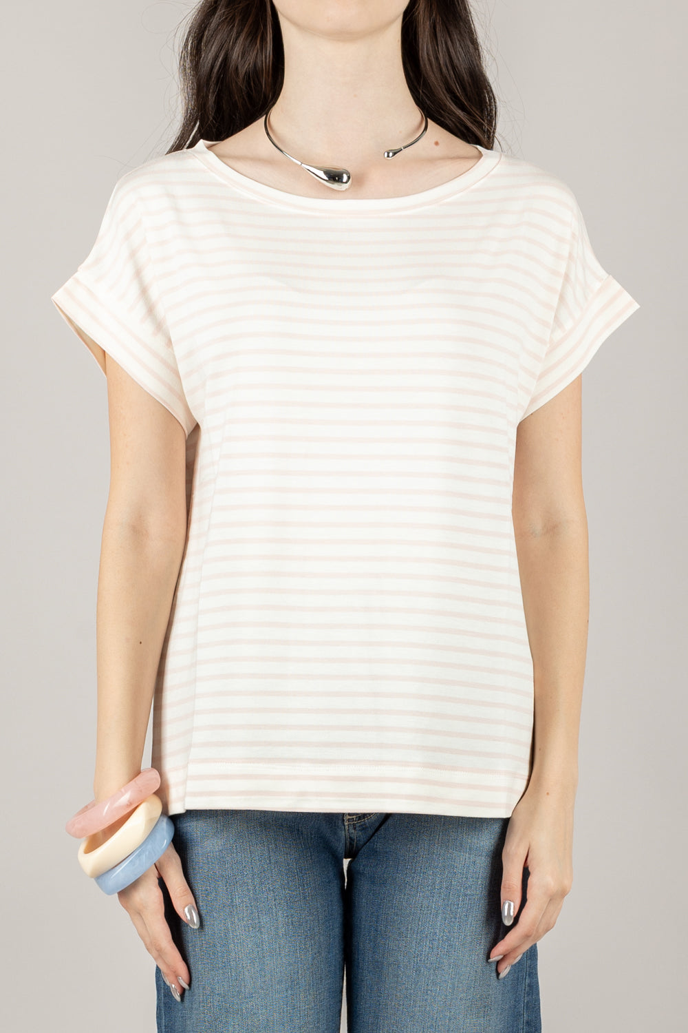 VICOLO - UD0241 - T-SHIRT RIGHE FINE SCOLLO A BARCA