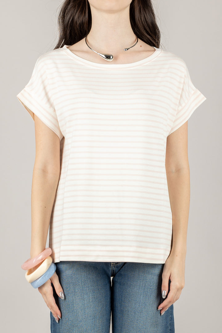 VICOLO - UD0241 - T-SHIRT RIGHE FINE SCOLLO A BARCA
