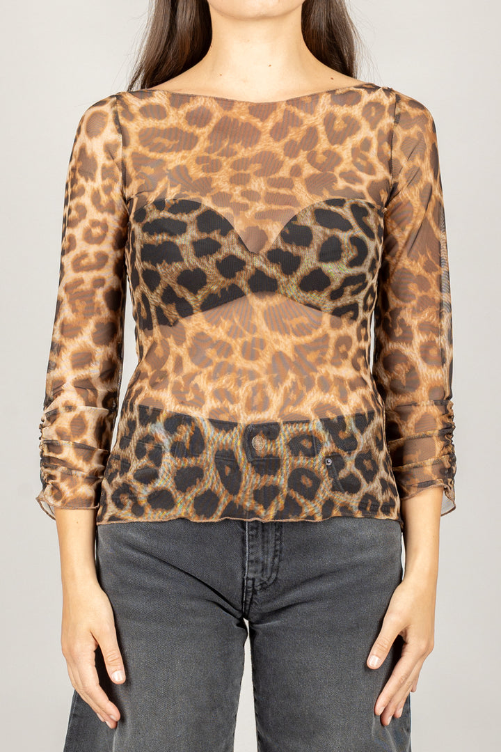 DIXIE - RAP5YHM - MAGLIA TRASPARENTE ANIMALIER
