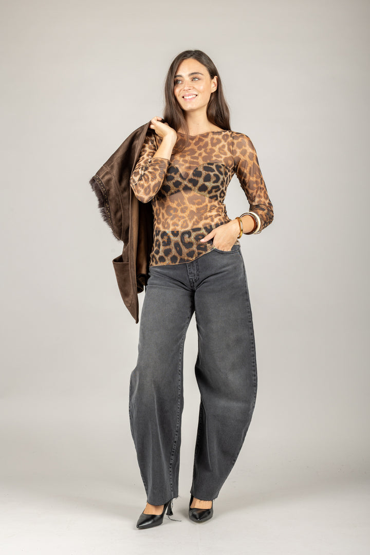 DIXIE - RAP5YHM - MAGLIA TRASPARENTE ANIMALIER