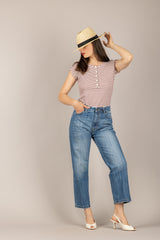VICOLO - UAB0317 - T-SHIRT SERAFINO A RIGHE BURRO/INDIA