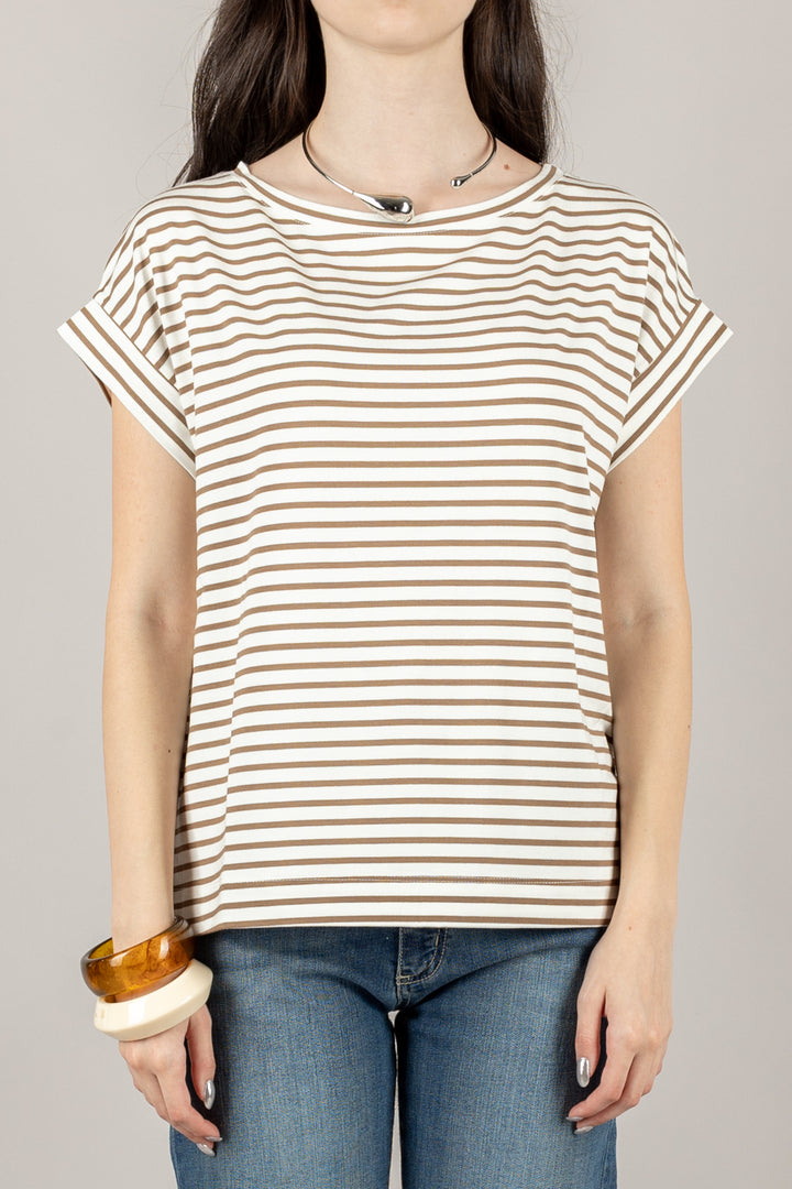 VICOLO - UD0241 - T-SHIRT RIGHE FINE SCOLLO A BARCA