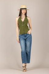 VICOLO - 2AB2157 - TOP SCOLLO HALTER OLIO