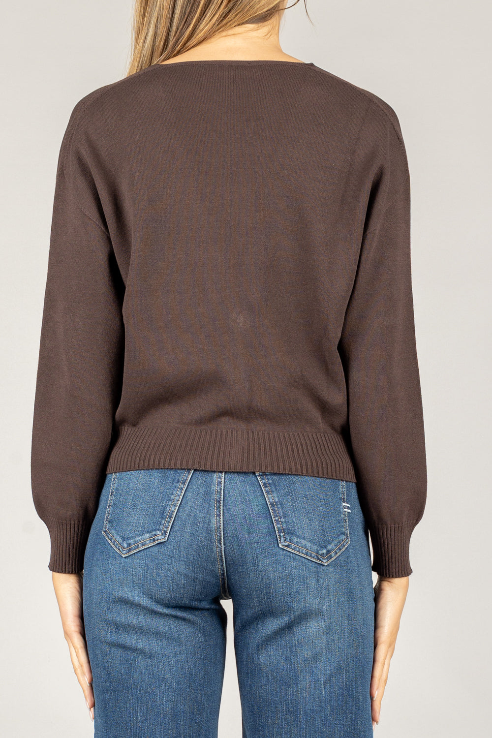 VICOLO - 77164F - CARDIGAN CROP CON BOTTONE GIOIELLO