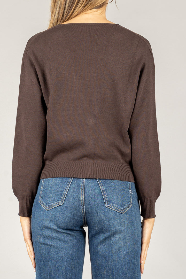 VICOLO - 77164F - CARDIGAN CROP CON BOTTONE GIOIELLO