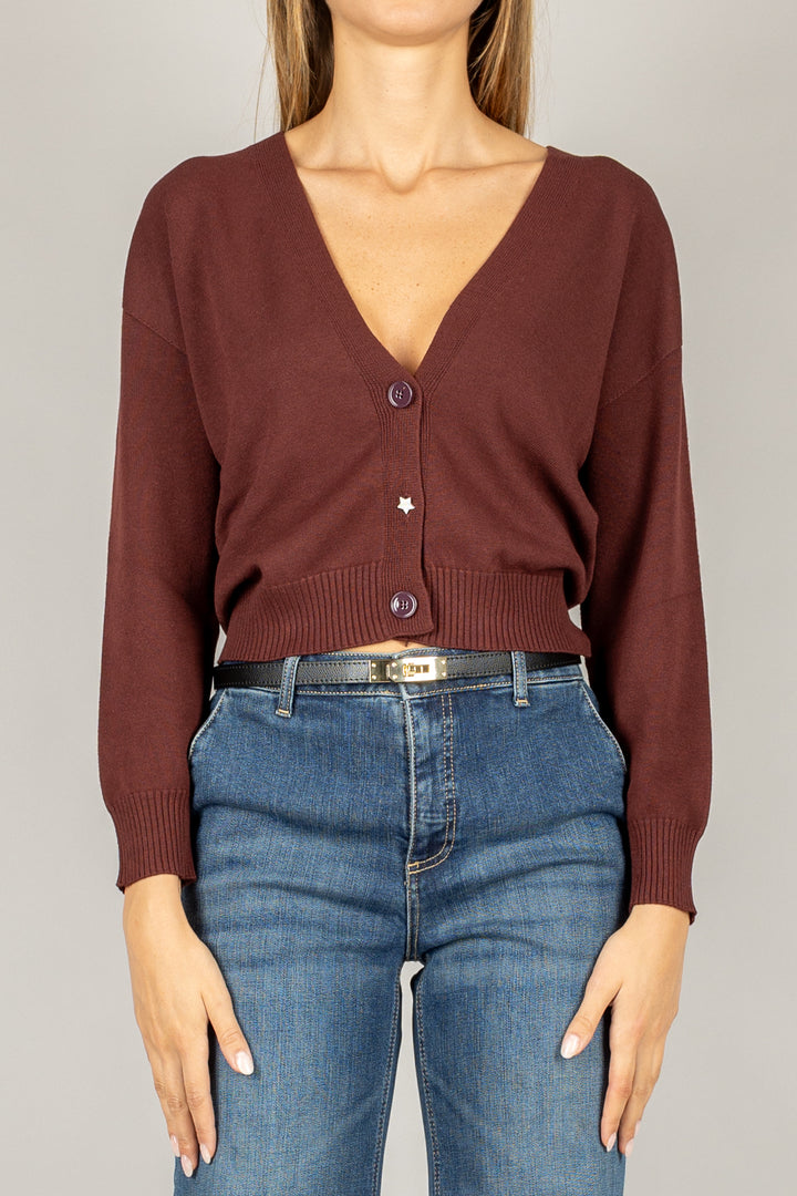 VICOLO - 77164F - CARDIGAN CROP CON BOTTONE GIOIELLO