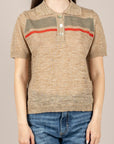VICOLO - 4AB4022 - MAGLIA POLO MISTO LINO BEIGE/VERDE/ROSSO