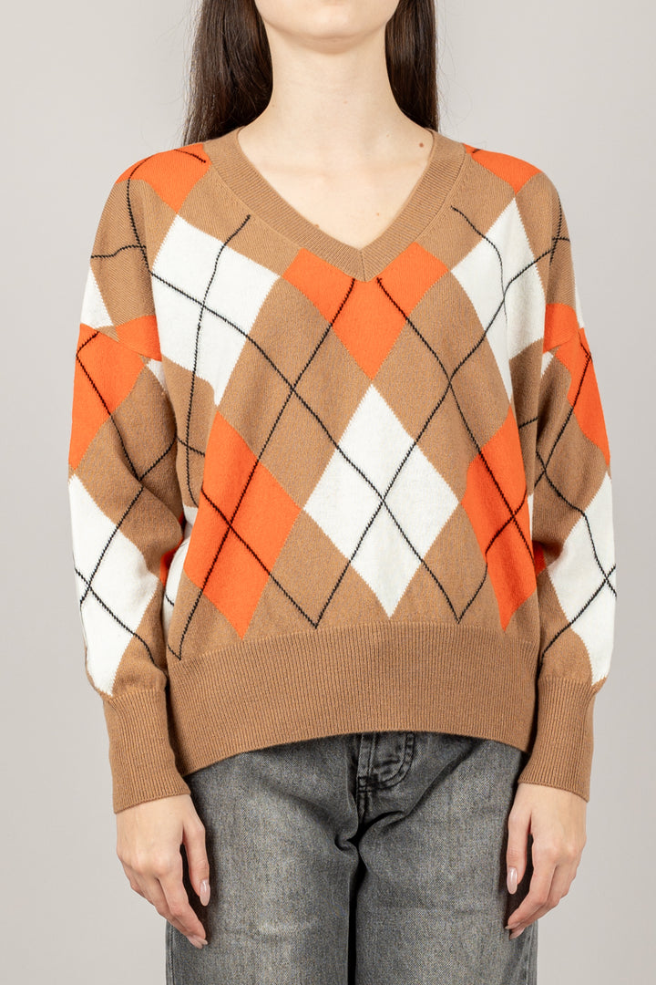 TENSIONE IN - WL1057 - MAGLIA SCOLLO A V CON ROMBI