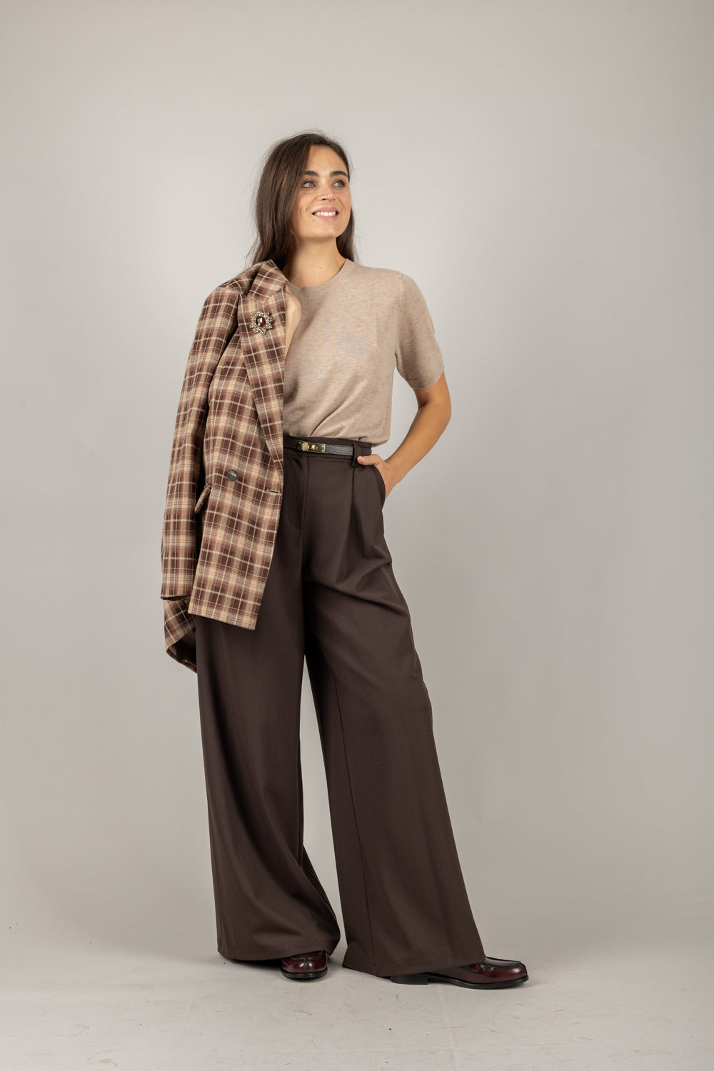 TENSIONE IN - 26P1067 - PANTALONE PALAZZO CON PINCES