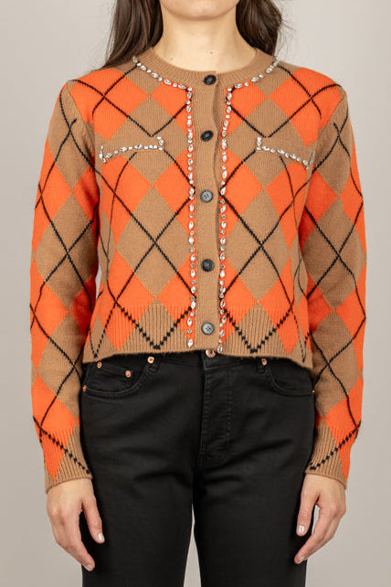 VICOLO - 77058F - CARDIGAN ROMBI CON DETTAGLIO GIOIELLO