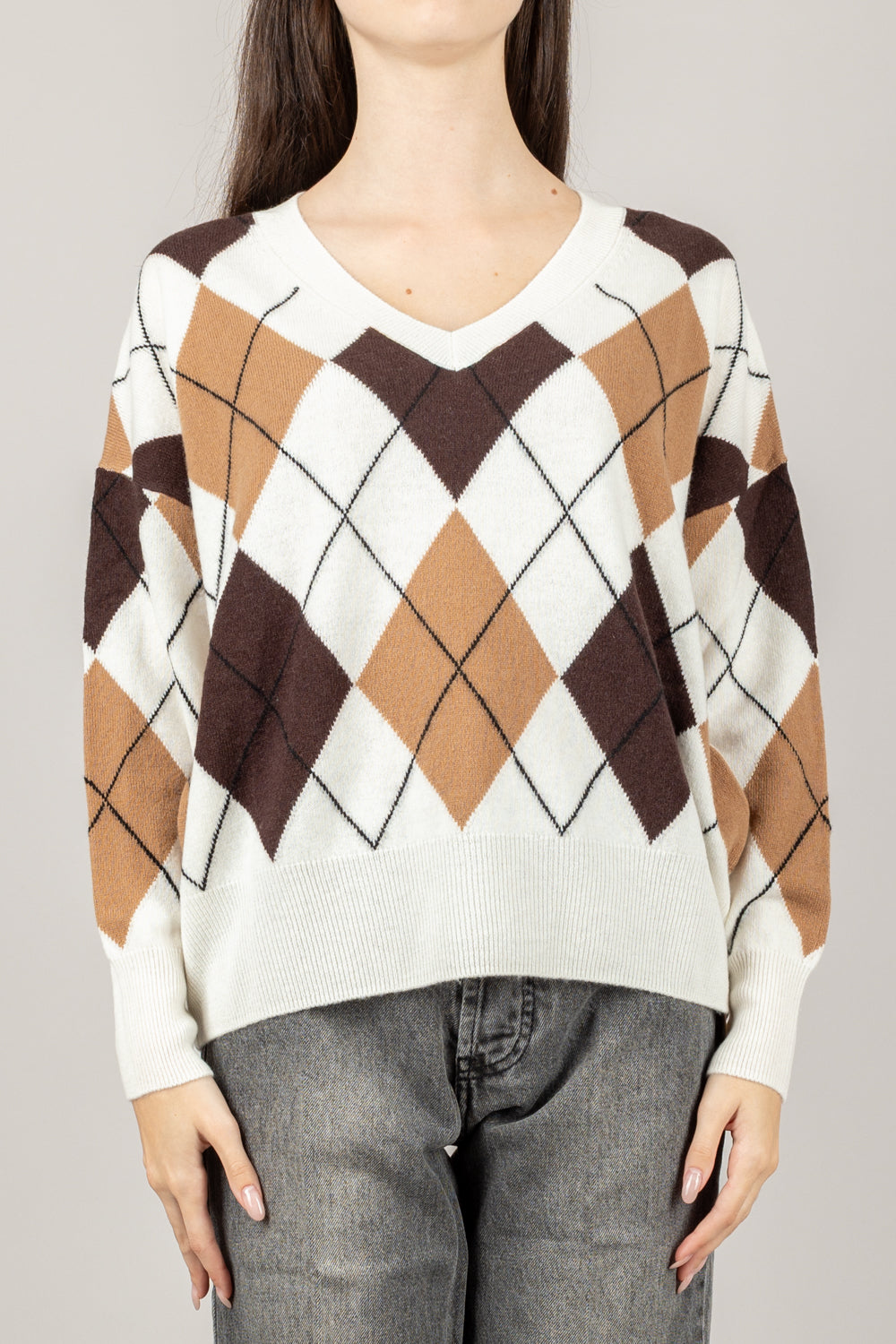 TENSIONE IN - WL1057 - MAGLIA SCOLLO A V CON ROMBI