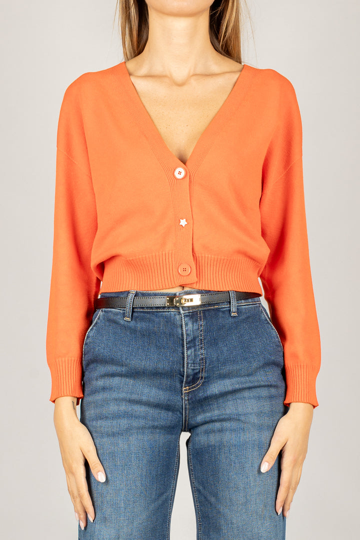 VICOLO - 77164F - CARDIGAN CROP CON BOTTONE GIOIELLO