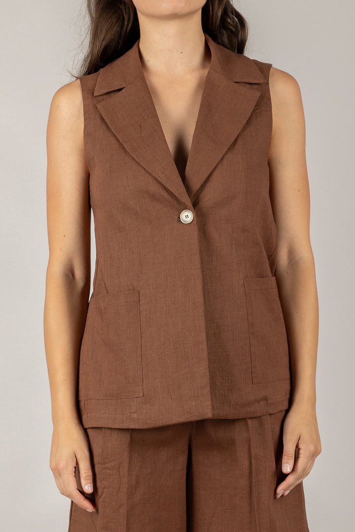 VICOLO - TD3018 - COMPLETO GILET E SHORTS MISTO LINO