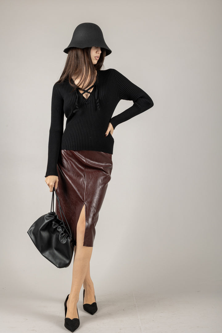 TENSIONE IN - W5HMJ55A418 - MAGLIA A COSTINE CON SCOLLO INTRECCIATO