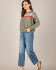 VICOLO - 4AB4023 - MAGLIA GARZATA CON BANDE VERDE/ROSA/ROSSO