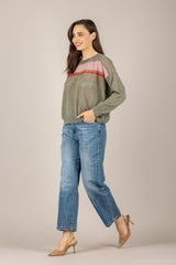VICOLO - 4AB4023 - MAGLIA GARZATA CON BANDE VERDE/ROSA/ROSSO