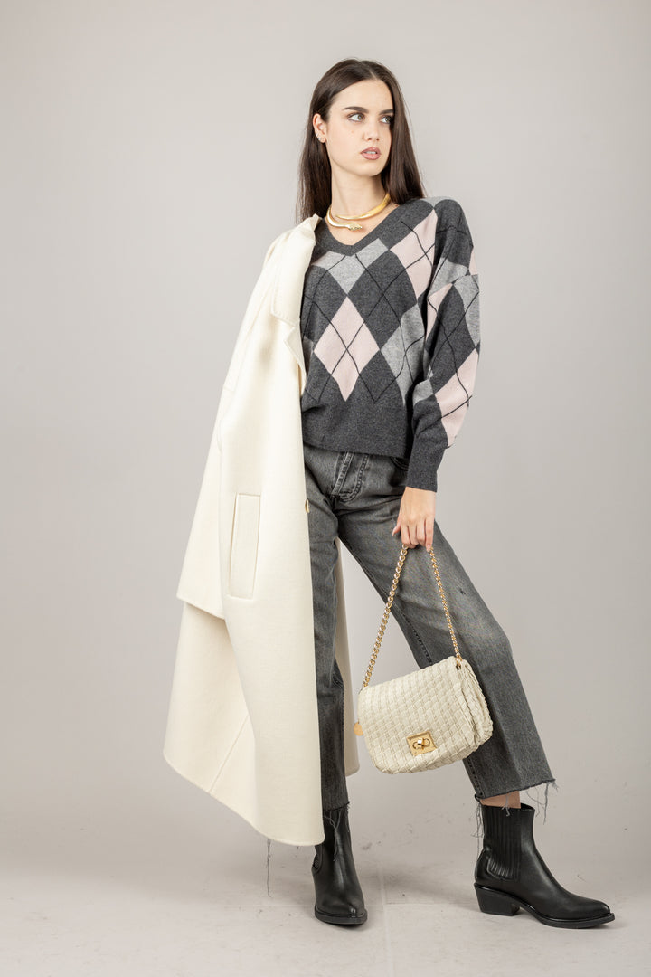 TENSIONE IN - WL1057 - MAGLIA SCOLLO A V CON ROMBI