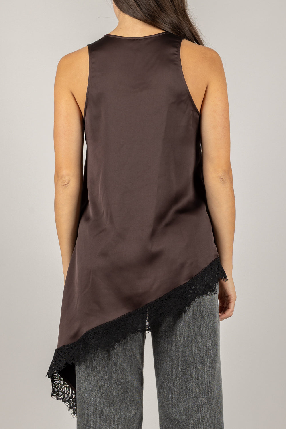 IMPERIAL - RIP3KBA - CANOTTA SATIN ASIMMETRICA CON PIZZO