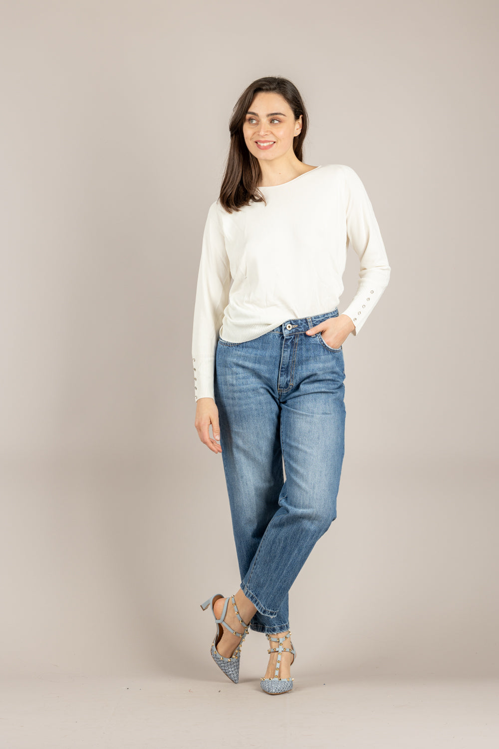 TENSIONE IN - 16059 - MAGLIA GIROCOLLO CREMA