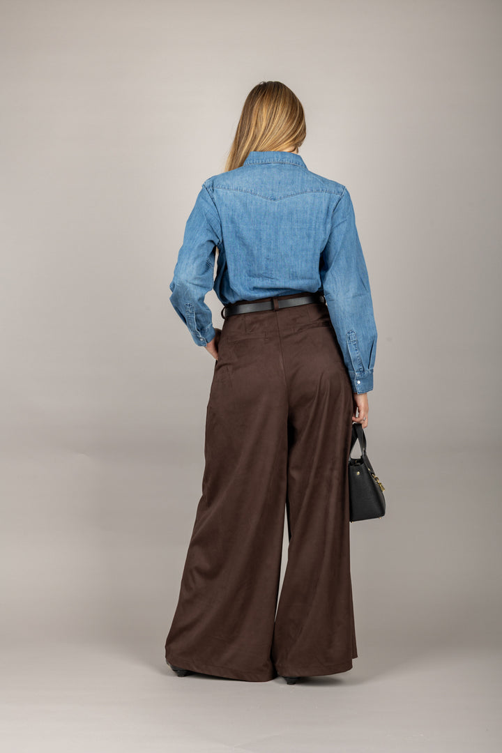 HAVEONE - PMA-N117 - PANTALONE IN SUEDE PALAZZO CON PINCES