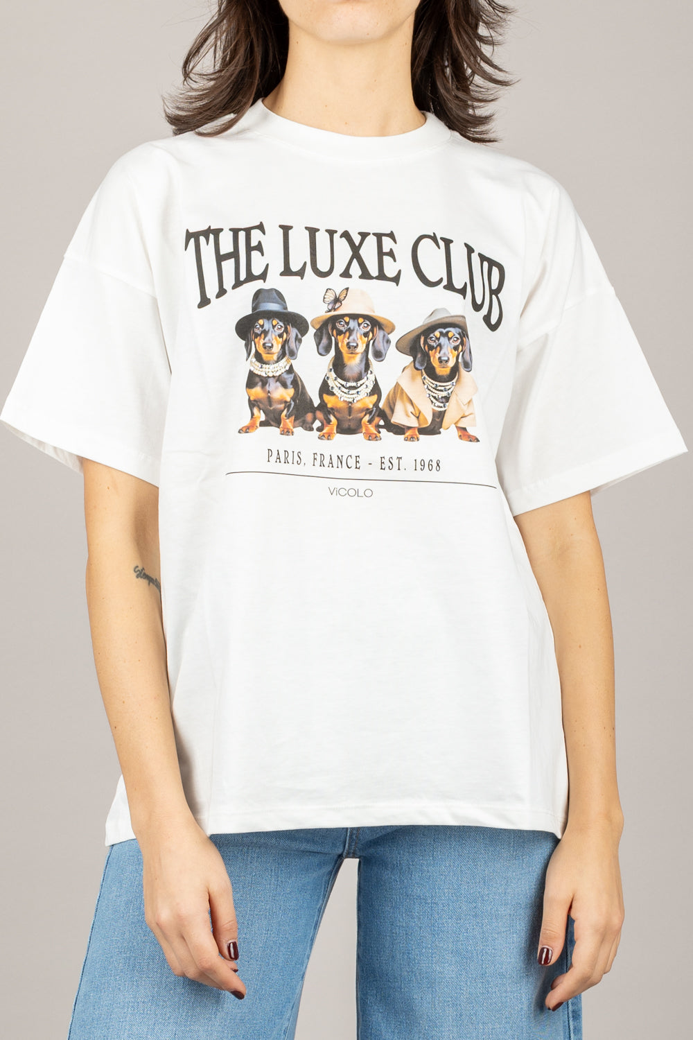 VICOLO - RD0412 - T-SHIRT THE LUXE CLUB CON BASSOTTI