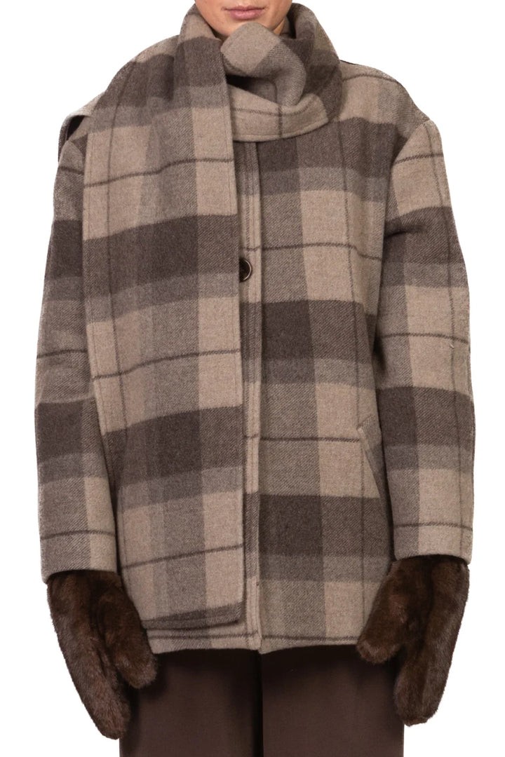 TENSIONE IN - 26B1610 - CAPPOTTO QUADRI CON SCIARPA E GUANTI