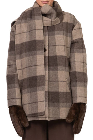 TENSIONE IN - 26B1610 - CAPPOTTO QUADRI CON SCIARPA E GUANTI