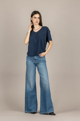 TENSIONE IN - 21009 - T-SHIRT SCATOLETTA SCOLLO A V BLU