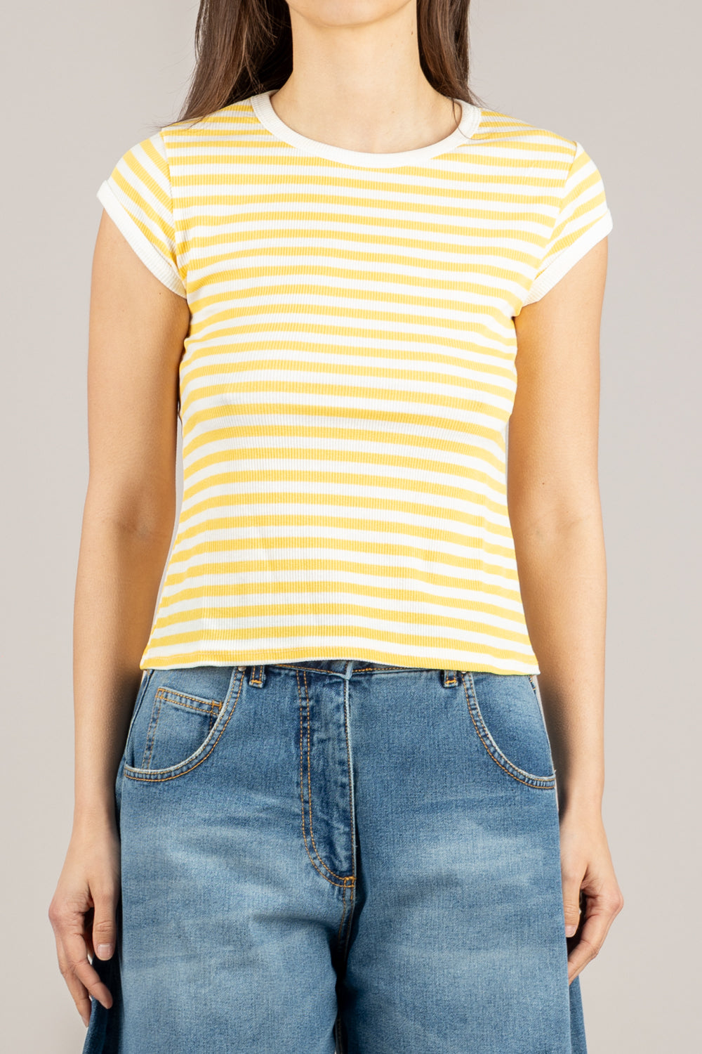 TENSIONE IN - 21011 - T-SHIRT COSTINA RIGATA PANNA/GIALLINO