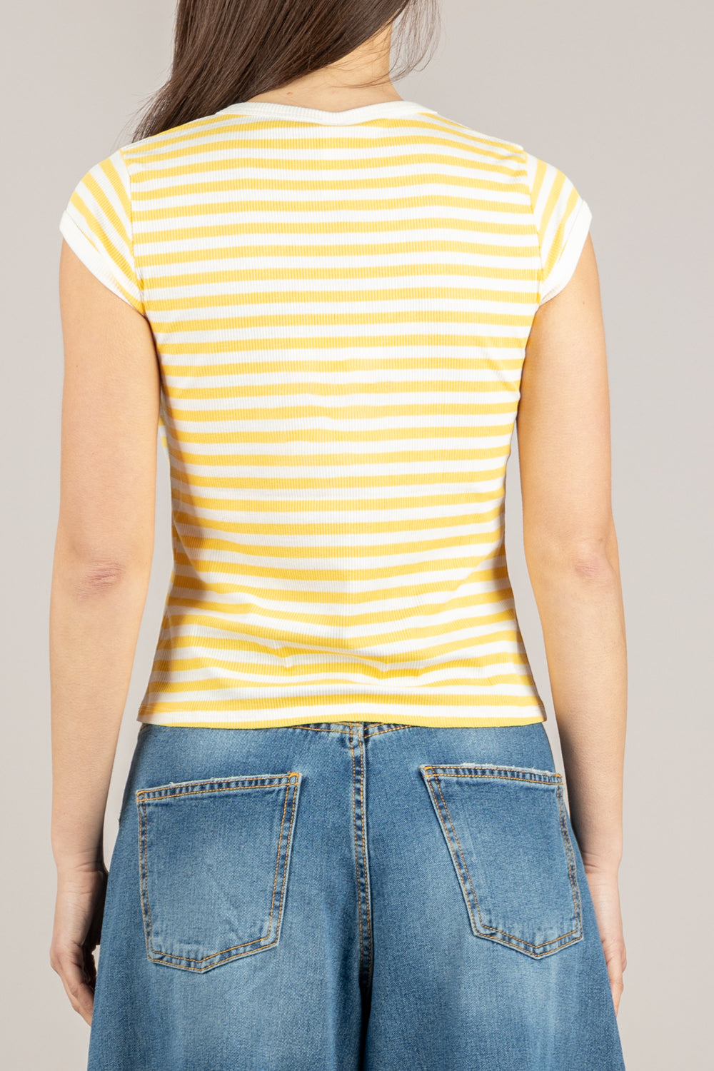 TENSIONE IN - 21011 - T-SHIRT COSTINA RIGATA PANNA/GIALLINO