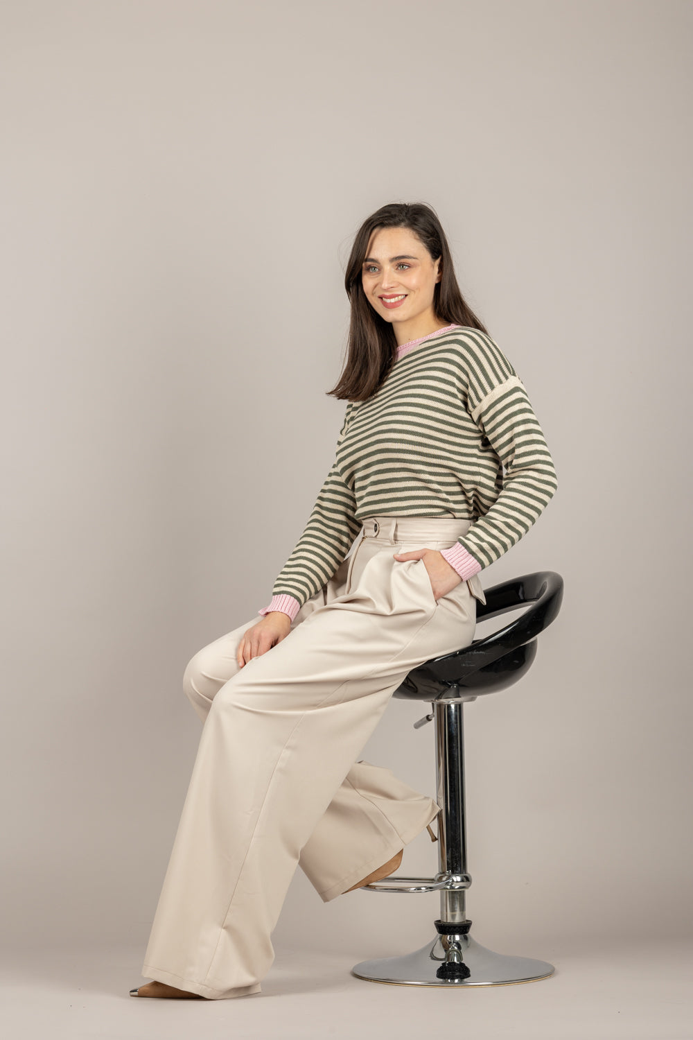 TENSIONE IN - 26135 - MAGLIA A RIGHE ROSA/SABBIA/MILITARE