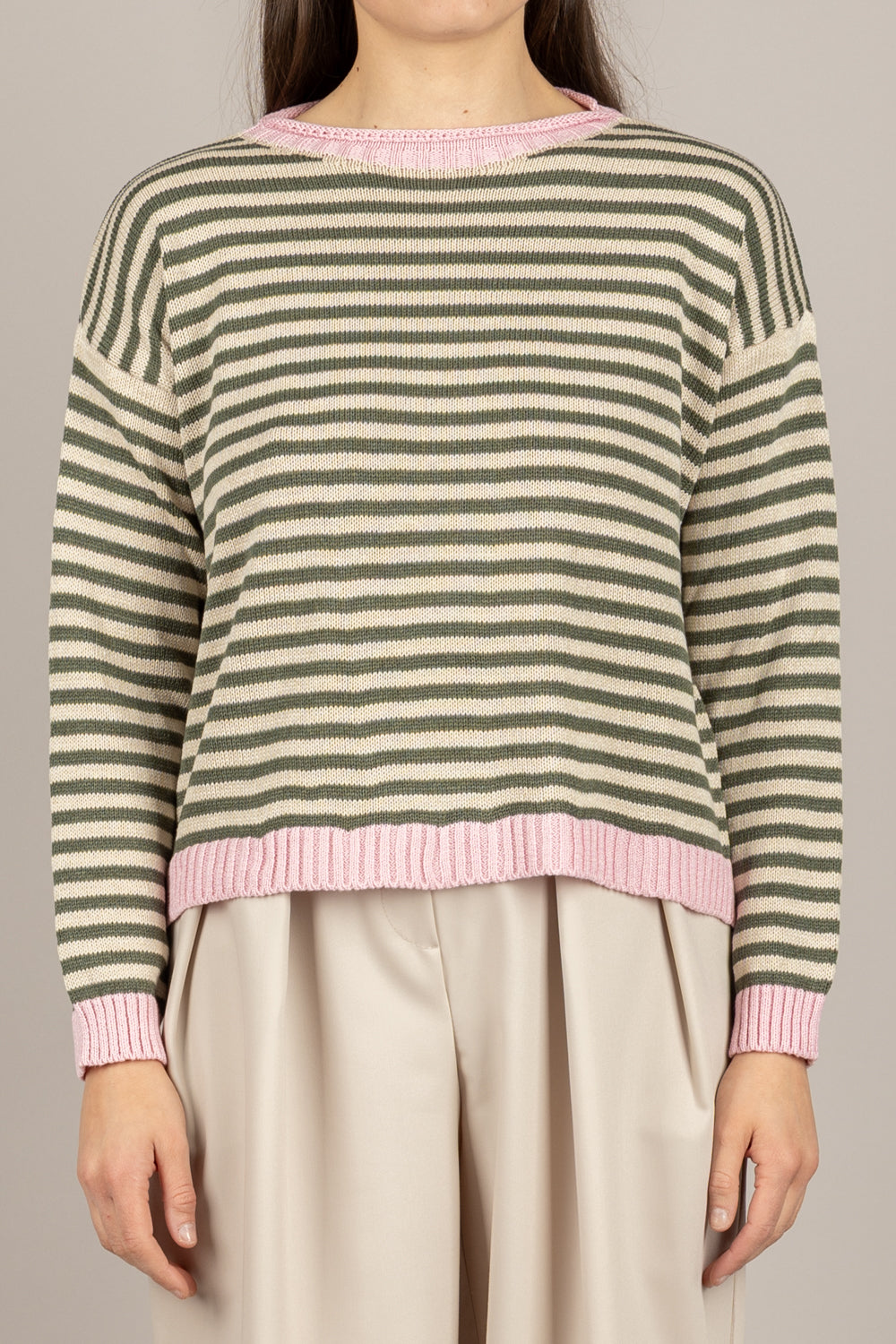 TENSIONE IN - 26135 - MAGLIA A RIGHE ROSA/SABBIA/MILITARE