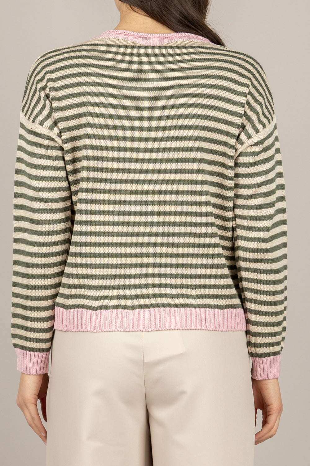 TENSIONE IN - 26135 - MAGLIA A RIGHE ROSA/SABBIA/MILITARE