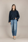 TENSIONE IN - 26B4176 - GIACCA BOUCLE' CON COLLO SIMILPELLE BLU