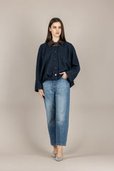 TENSIONE IN - 26B4176 - GIACCA BOUCLE' CON COLLO SIMILPELLE BLU