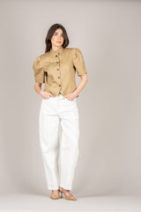 TENSIONE IN - 26B4542 - GIACCA CROP MANICA CORTA BEIGE