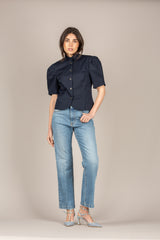 TENSIONE IN - 26B4542 - GIACCA CROP MANICA CORTA BLU