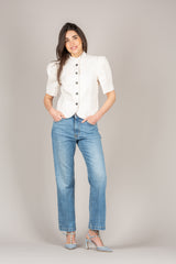 TENSIONE IN - 26B4542 - GIACCA CROP MANICA CORTA PANNA