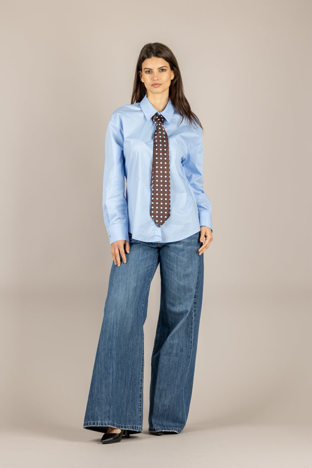 TENSIONE IN - 26C4355 - CAMICIA C/CRAVATTA POIS CELESTE/MORO/SKY